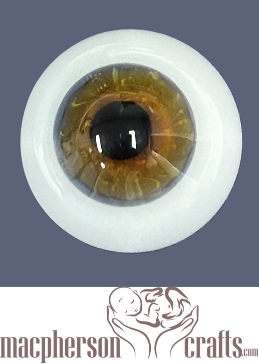 22mm Mouth Blown Glass Eyes -  Honey Brown w Blue Sclera